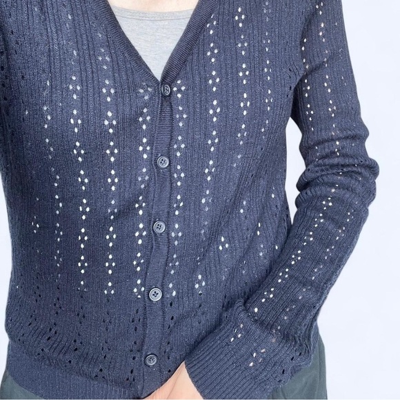 John Galt Womens Navy Blue Long Sleeve Knit Cardigan Cottagecore Sweater Small - Picture 2 of 6